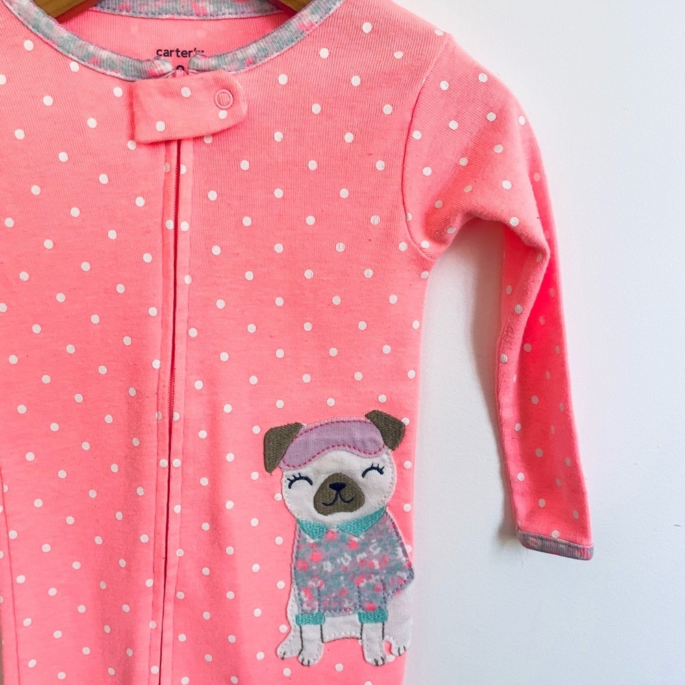 5/$20💥Puppy Baby Girl Pajamas Footie Sleeper, Pink with White Polka Dot